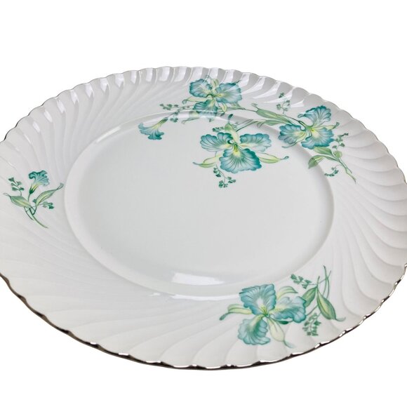 Vintage 1940s Royal Tettau Germany MCM Blue Iris Pattern Silver Trim Plate Set - Picture 5 of 11